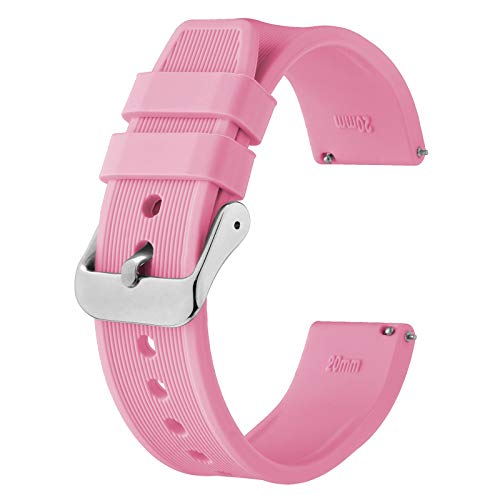 BISONSTRAP Silikon Armband 20mm, Schnellwechsel Gummi Uhrenarmband für Herren Damen,Pink/Silberne Schnalle von BISONSTRAP