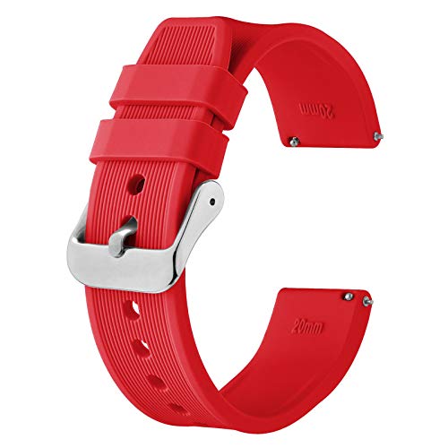BISONSTRAP Silikon Armband 20mm, Schnellwechsel Gummi Uhrenarmband für Herren Damen,Rot/Silberne Schnalle von BISONSTRAP