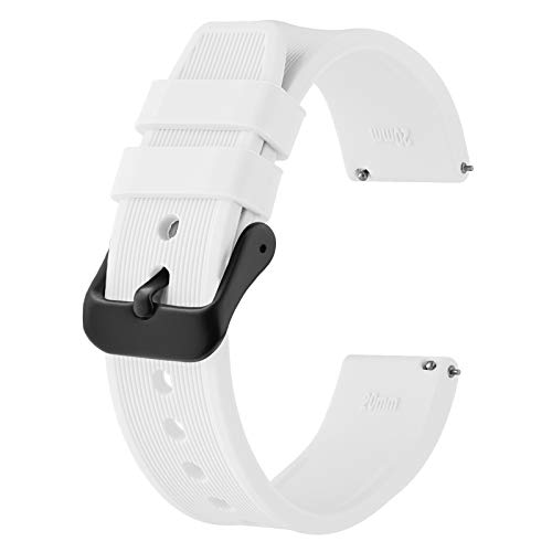 BISONSTRAP Silikon Armband 20mm, Schnellwechsel Gummi Uhrenarmband für Herren Damen,Weiß/Schwarze Schnalle von BISONSTRAP
