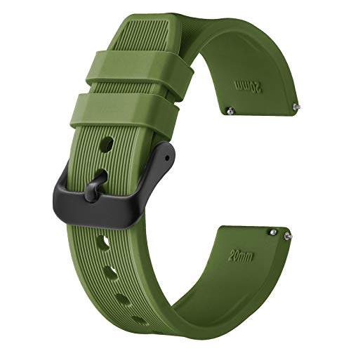 BISONSTRAP Silikon Armband 22mm, Schnellwechsel Gummi Uhrenarmband für Herren Damen,Armeegrün/Schwarze Schnalle von BISONSTRAP