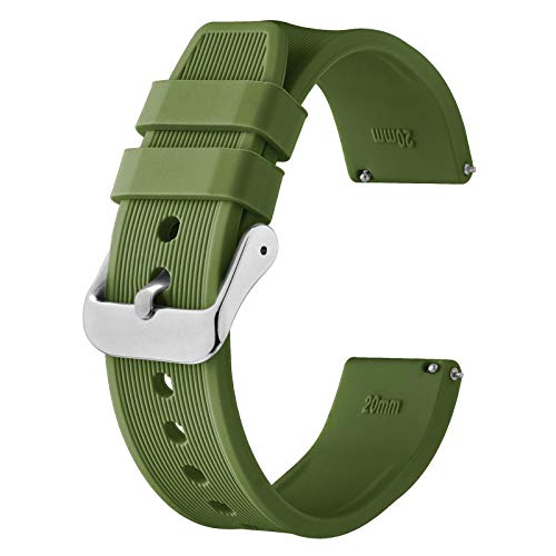 BISONSTRAP Silikon Armband 24mm, Schnellwechsel Gummi Uhrenarmband für Herren Damen,Armeegrün/Silberne Schnalle von BISONSTRAP