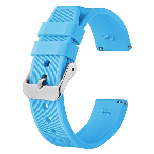 BISONSTRAP Silikon Armband 24mm, Schnellwechsel Gummi Uhrenarmband für Herren Damen,Blau/Silberne Schnalle von BISONSTRAP