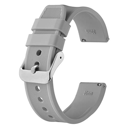 BISONSTRAP Silikon Armband 24mm, Schnellwechsel Gummi Uhrenarmband für Herren Damen,Hellgrau/Silberne Schnalle von BISONSTRAP