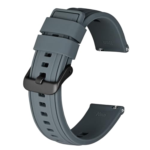 BISONSTRAP Silikon Armband für Herren, Uhrenarmband aus Weichem Gummi, 18mm, Grau (Schwarze Schnalle) von BISONSTRAP