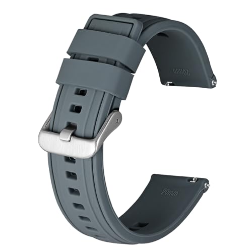 BISONSTRAP Silikon Armband für Herren, Uhrenarmband aus Weichem Gummi, 18mm, Grau (Silberne Schnalle) von BISONSTRAP