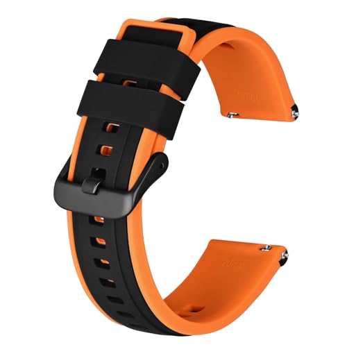 BISONSTRAP Silikon Armband für Herren, Uhrenarmband aus Weichem Gummi, 20mm, Schwarz/Orange (Schwarze Schnalle) von BISONSTRAP