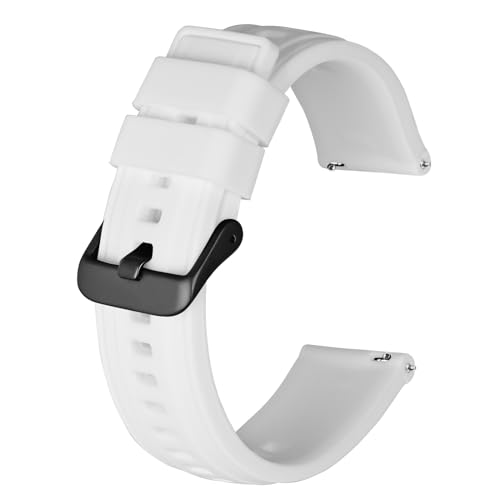 BISONSTRAP Silikon Armband für Herren, Uhrenarmband aus Weichem Gummi, 20mm, Weiß (Schwarze Schnalle) von BISONSTRAP