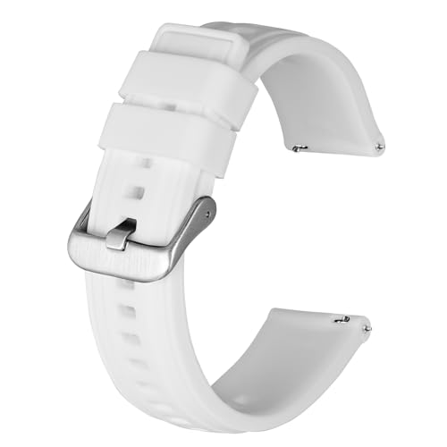 BISONSTRAP Silikon Armband für Herren, Uhrenarmband aus Weichem Gummi, 22mm, Weiß (Silberne Schnalle) von BISONSTRAP