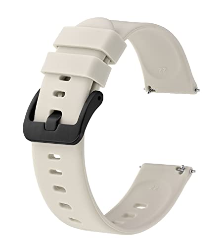 BISONSTRAP Silikon Uhrenarmband, Leichtgewicht Uhrenarmbänder mit Schnellverschluss, 18mm, Elfenbein (Beige) mit Schwarzer Schnalle von BISONSTRAP