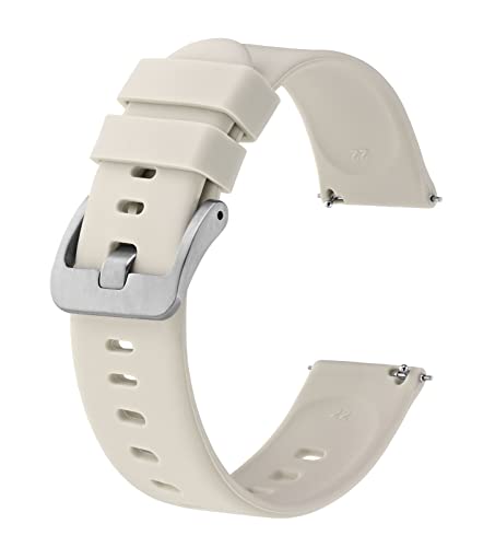 BISONSTRAP Silikon Uhrenarmband, Leichtgewicht Uhrenarmbänder mit Schnellverschluss, 18mm, Elfenbein (Beige) mit Silberner Schnalle von BISONSTRAP