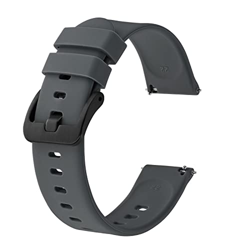 BISONSTRAP Silikon Uhrenarmband, Leichtgewicht Uhrenarmbänder mit Schnellverschluss, 18mm, Grau mit Schwarzer Schnalle von BISONSTRAP