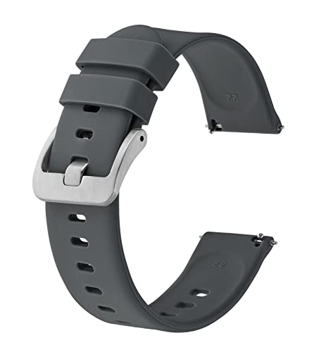 BISONSTRAP Silikon Uhrenarmband, Leichtgewicht Uhrenarmbänder mit Schnellverschluss, 20mm, Grau mit Silberner Schnalle von BISONSTRAP