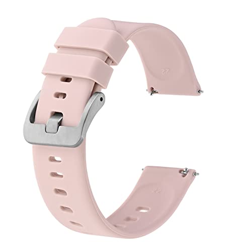 BISONSTRAP Silikon Uhrenarmband, Leichtgewicht Uhrenarmbänder mit Schnellverschluss, 22mm, Rosa mit Silberner Schnalle von BISONSTRAP