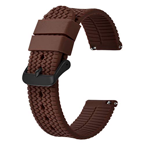 BISONSTRAP Silikon Uhrenarmband 22mm, Ersatz Armband mit Schnellverschluss, Schokoladenbraun/Schwarze Schnalle von BISONSTRAP