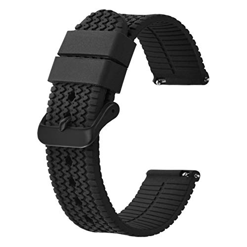 BISONSTRAP Silikon Uhrenarmband 22mm, Ersatz Armband mit Schnellverschluss, Schwarz/Schwarze Schnalle von BISONSTRAP