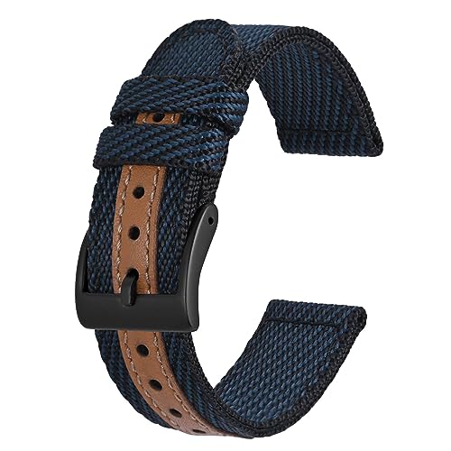 BISONSTRAP Sportliche Nylon Uhrenarmband, Militär Uhrenarmbänder für Herren, 20mm, Blau mit Schwarze Schnalle von BISONSTRAP