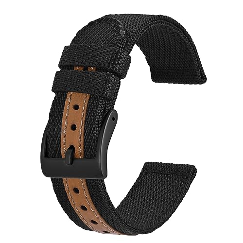 BISONSTRAP Sportliche Nylon Uhrenarmband, Militär Uhrenarmbänder für Herren, 20mm, Schwarz mit Schwarze Schnalle von BISONSTRAP