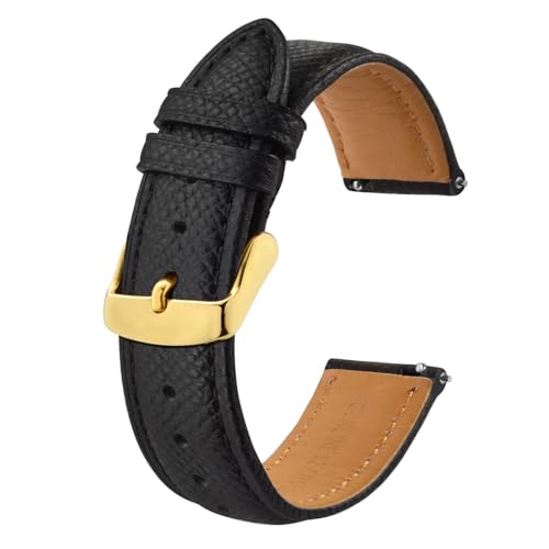 BISONSTRAP Uhrenarmbänder mit Schnellverschluss,Textur Leder Uhrenarmband für Herren und Damen,16mm,Schwarz,Goldene Schnalle von BISONSTRAP