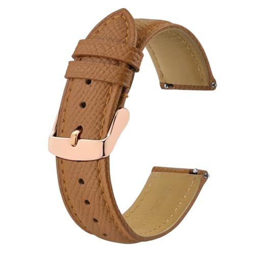 BISONSTRAP Uhrenarmbänder mit Schnellverschluss,Textur Leder Uhrenarmband für Herren und Damen,18mm,Braun,Roségoldene Schnalle von BISONSTRAP