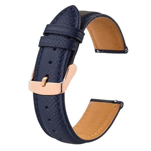 BISONSTRAP Uhrenarmbänder mit Schnellverschluss,Textur Leder Uhrenarmband für Herren und Damen,18mm,Dunkelblau,Roségoldene Schnalle BISONSTRAP Uhrenarmbänder mit Schnellverschluss,Textur Leder Uhrenarmband für Herren und Damen,18mm,Dunkelblau,Roségoldene Schnalle von BISONSTRAP