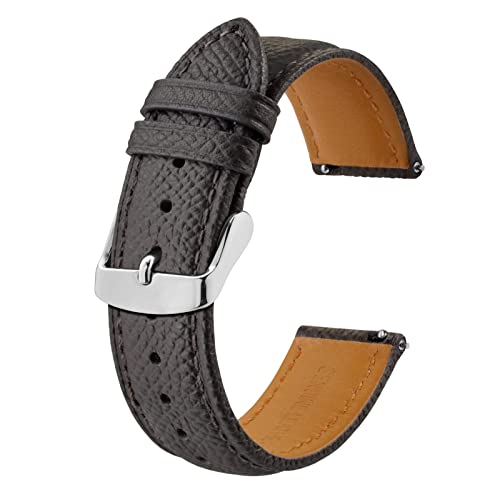 BISONSTRAP Uhrenarmbänder mit Schnellverschluss,Textur Leder Uhrenarmband für Herren und Damen,18mm,Dunkelgrau,Silberne Schnalle von BISONSTRAP