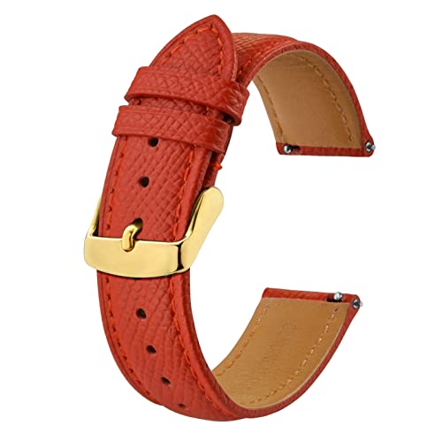 BISONSTRAP Uhrenarmbänder mit Schnellverschluss,Textur Leder Uhrenarmband für Herren und Damen,18mm,Rot,Goldene Schnalle von BISONSTRAP