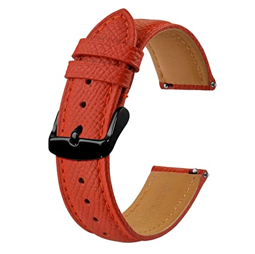 BISONSTRAP Uhrenarmbänder mit Schnellverschluss,Textur Leder Uhrenarmband für Herren und Damen,18mm,Rot,Schwarze Schnalle von BISONSTRAP