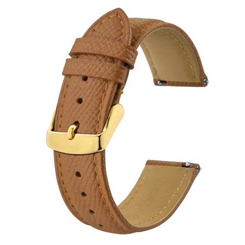 BISONSTRAP Uhrenarmbänder mit Schnellverschluss,Textur Leder Uhrenarmband für Herren und Damen,20mm,Braun,Goldene Schnalle von BISONSTRAP