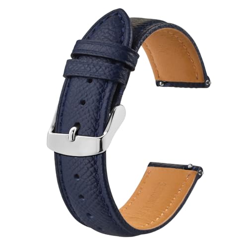 BISONSTRAP Uhrenarmbänder mit Schnellverschluss,Textur Leder Uhrenarmband für Herren und Damen,20mm,Dunkelblau,Silberne Schnalle von BISONSTRAP