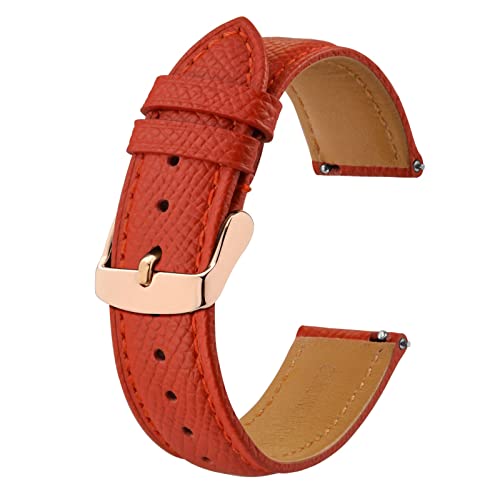 BISONSTRAP Uhrenarmbänder mit Schnellverschluss,Textur Leder Uhrenarmband für Herren und Damen,20mm,Rot,Roségoldene Schnalle von BISONSTRAP