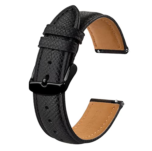 BISONSTRAP Uhrenarmbänder mit Schnellverschluss,Textur Leder Uhrenarmband für Herren und Damen,20mm,Schwarz,Schwarze Schnalle von BISONSTRAP