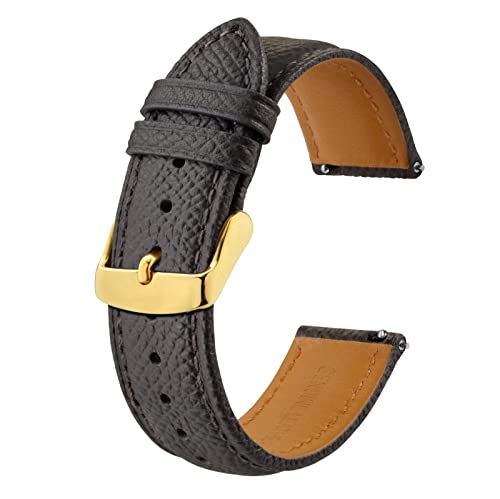 BISONSTRAP Uhrenarmbänder mit Schnellverschluss,Textur Leder Uhrenarmband für Herren und Damen,22mm,Dunkelgrau,Goldene Schnalle von BISONSTRAP