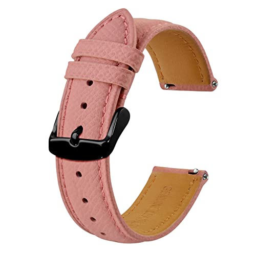 BISONSTRAP Uhrenarmbänder mit Schnellverschluss,Textur Leder Uhrenarmband für Herren und Damen,22mm,Rosa,Schwarze Schnalle von BISONSTRAP