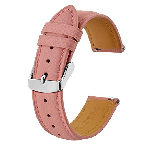 BISONSTRAP Uhrenarmbänder mit Schnellverschluss,Textur Leder Uhrenarmband für Herren und Damen,22mm,Rosa,Silberne Schnalle von BISONSTRAP