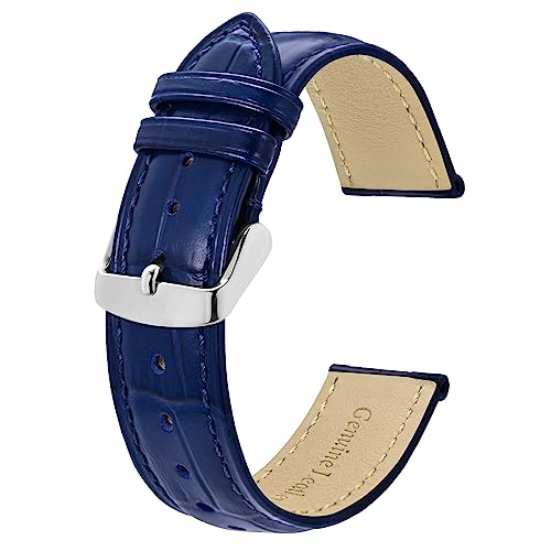 BISONSTRAP Uhrenarmband 18mm, Armband aus Alligator Geprägtem Leder, Blau mit Silberne Schnalle von BISONSTRAP