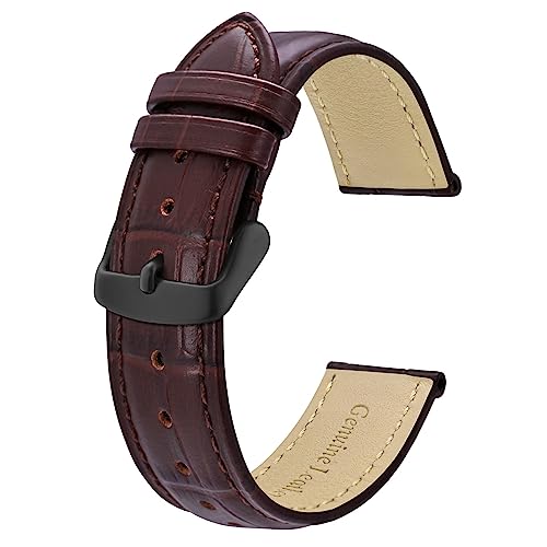 BISONSTRAP Uhrenarmband 18mm, Armband aus Alligator Geprägtem Leder, Kaffee Braun mit Schwarze Schnalle von BISONSTRAP