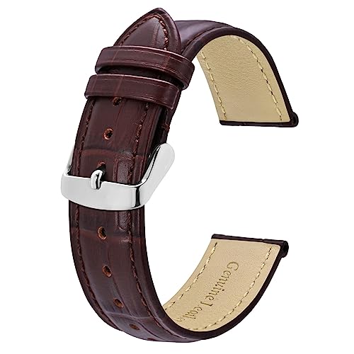 BISONSTRAP Uhrenarmband 18mm, Armband aus Alligator Geprägtem Leder, Kaffee Braun mit Silberne Schnalle von BISONSTRAP