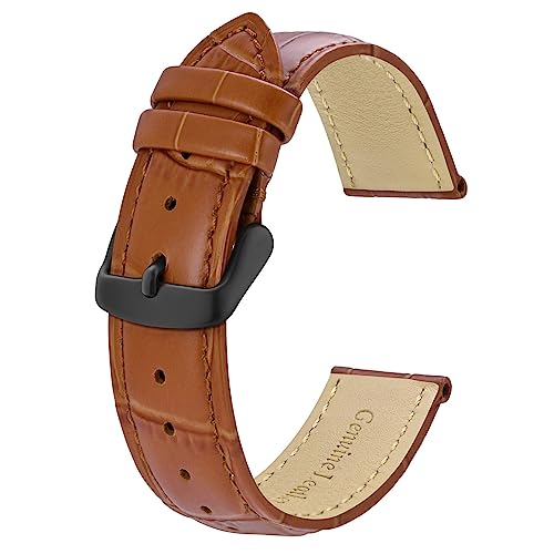 BISONSTRAP Uhrenarmband 18mm, Armband aus Alligator Geprägtem Leder, Toffee Braun mit Schwarze Schnalle von BISONSTRAP