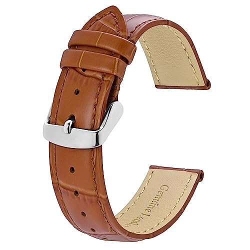 BISONSTRAP Uhrenarmband 18mm, Armband aus Alligator Geprägtem Leder, Toffee Braun mit Silberne Schnalle von BISONSTRAP