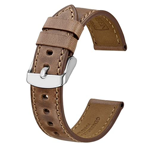 BISONSTRAP Uhrenarmband 18mm, Premium Leder Uhrenarmbänder für Herren und Frauen-Braun/Silberne Schnalle von BISONSTRAP