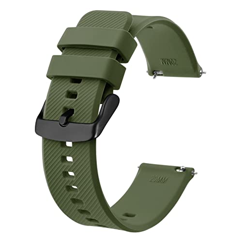 BISONSTRAP Uhrenarmband 18mm, Silikon Uhrenarmbänder mit Schnellverschluss für Männer Frauen (Armee Grün, Schwarze Schnalle) von BISONSTRAP