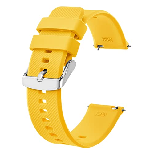 BISONSTRAP Uhrenarmband 18mm, Silikon Uhrenarmbänder mit Schnellverschluss für Männer Frauen (Gelb, Silberne Schnalle) von BISONSTRAP