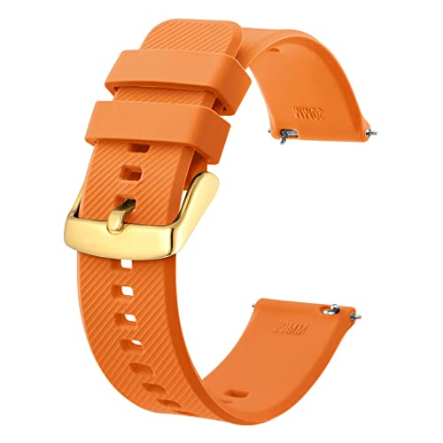 BISONSTRAP Uhrenarmband 18mm, Silikon Uhrenarmbänder mit Schnellverschluss für Männer Frauen (Orange, Gold Schnalle) von BISONSTRAP