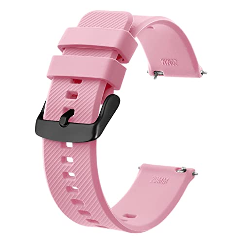 BISONSTRAP Uhrenarmband 18mm, Silikon Uhrenarmbänder mit Schnellverschluss für Männer Frauen (Rosa, Schwarze Schnalle) von BISONSTRAP