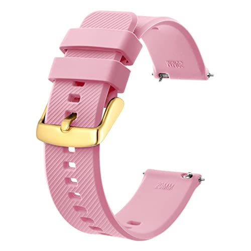 BISONSTRAP Uhrenarmband 18mm, Silikon Uhrenarmbänder mit Schnellverschluss für Männer Frauen (Rosa, Gold Schnalle) von BISONSTRAP