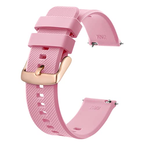 BISONSTRAP Uhrenarmband 18mm, Silikon Uhrenarmbänder mit Schnellverschluss für Männer Frauen (Rosa, Roségoldene Schnalle) von BISONSTRAP