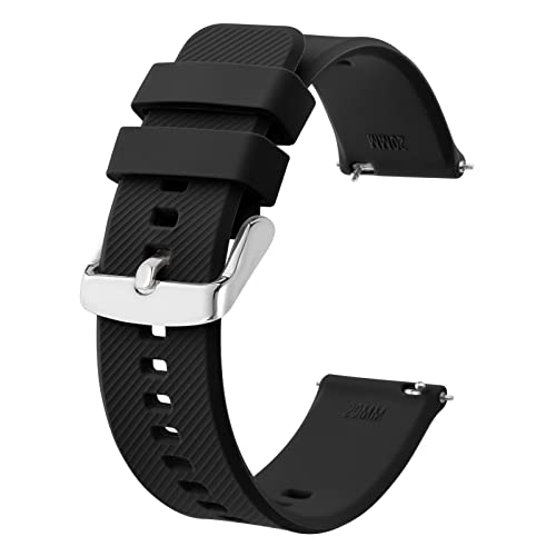 BISONSTRAP Uhrenarmband 18mm, Silikon Uhrenarmbänder mit Schnellverschluss für Männer Frauen (Schwarz, Silberne Schnalle) von BISONSTRAP