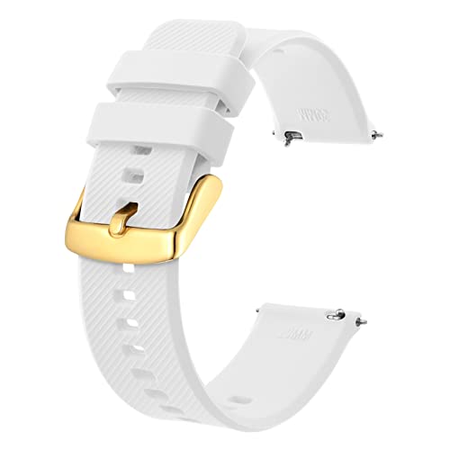 BISONSTRAP Uhrenarmband 18mm, Silikon Uhrenarmbänder mit Schnellverschluss für Männer Frauen (Weiß, Gold Schnalle) von BISONSTRAP