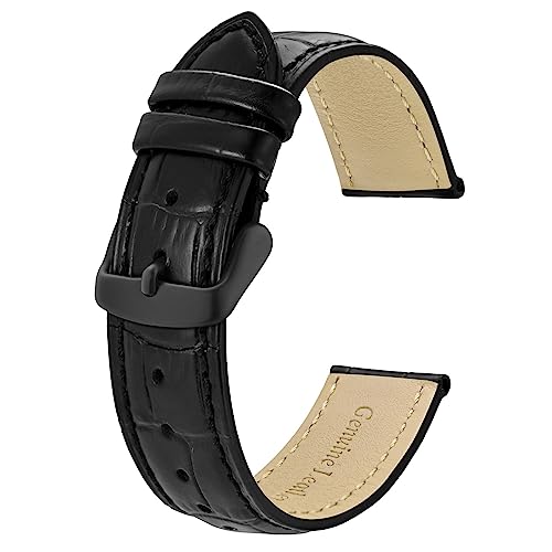 BISONSTRAP Uhrenarmband 19mm, Armband aus Alligator Geprägtem Leder, Schwarz mit Schwarze Schnalle von BISONSTRAP