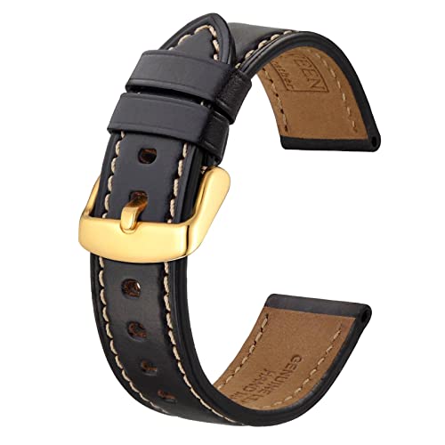 BISONSTRAP Uhrenarmband 19mm, Premium Leder Uhrenarmbänder für Herren und Frauen-Schwarz/Gold Schnalle von BISONSTRAP